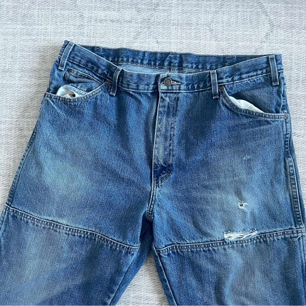 Vintage Dickies Men’s Blue Distressed Grunge Baggy Workwear Skater Denim Jeans - Picture 2 of 10